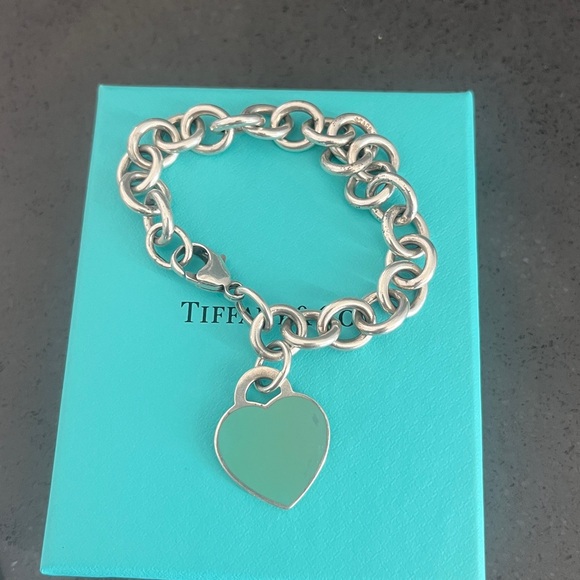 Tiffany & Co. Please Return to Tiffany Heart Blue Enamel Tag Silver Bracelet - Picture 4 of 17